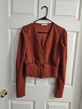 Rust Long Sleeve Top with Button Waist
